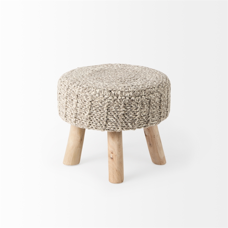 Pemberly Row Contemporary 19Lx19Wx15H Taupe 4 Legged Wool Stool