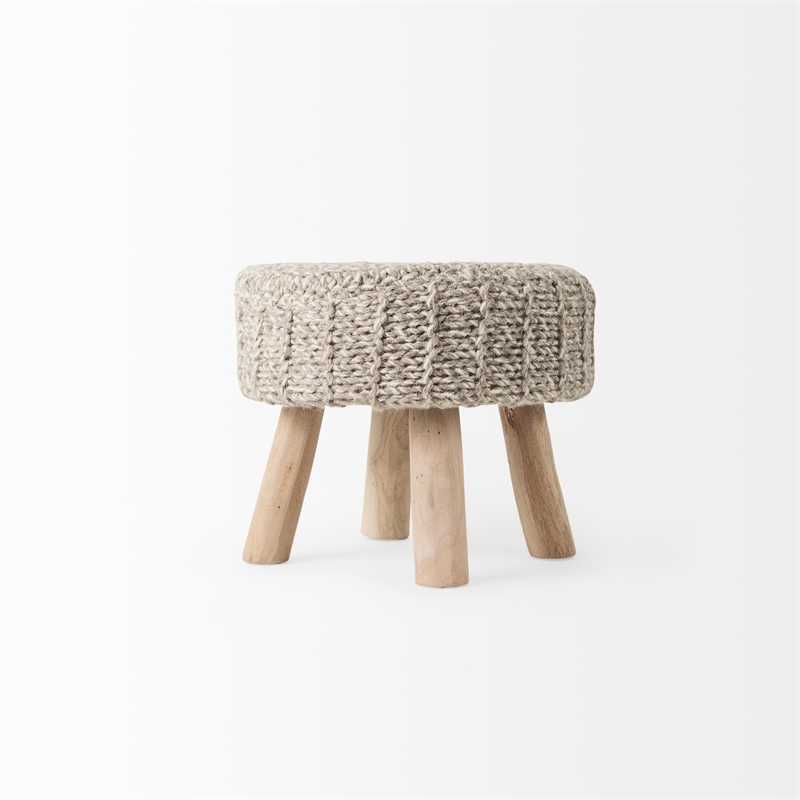 Pemberly Row Contemporary 19Lx19Wx15H Taupe 4 Legged Wool Stool