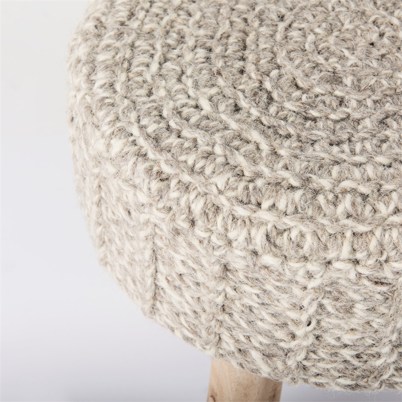 Pemberly Row Contemporary 19Lx19Wx15H Taupe 4 Legged Wool Stool