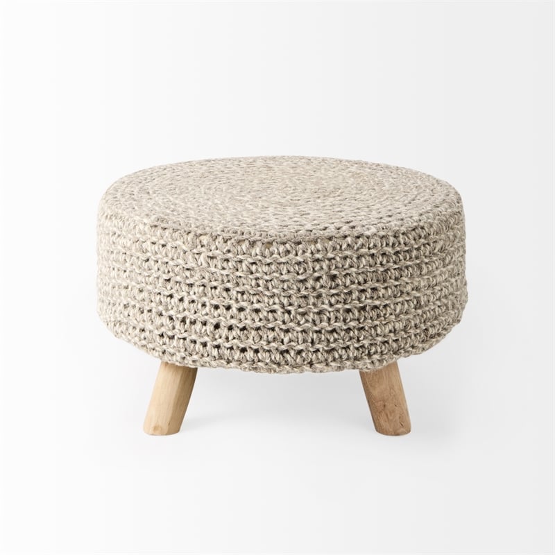 Pemberly Row Contemporary 24Lx24Wx14H Light Gray 4 Legged Wool Stool