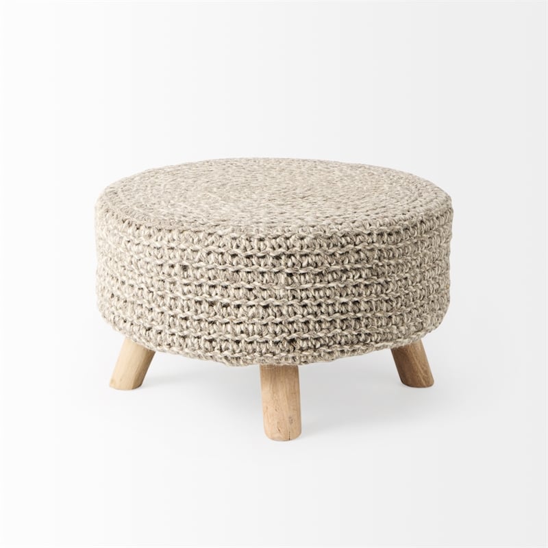 Pemberly Row Contemporary 24Lx24Wx14H Light Gray 4 Legged Wool Stool