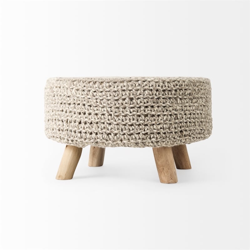 Pemberly Row Contemporary 24Lx24Wx14H Light Gray 4 Legged Wool Stool