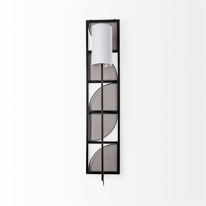 Pemberly Row Black Metal Body White Fabric Shade Rectangular Wall Sconce