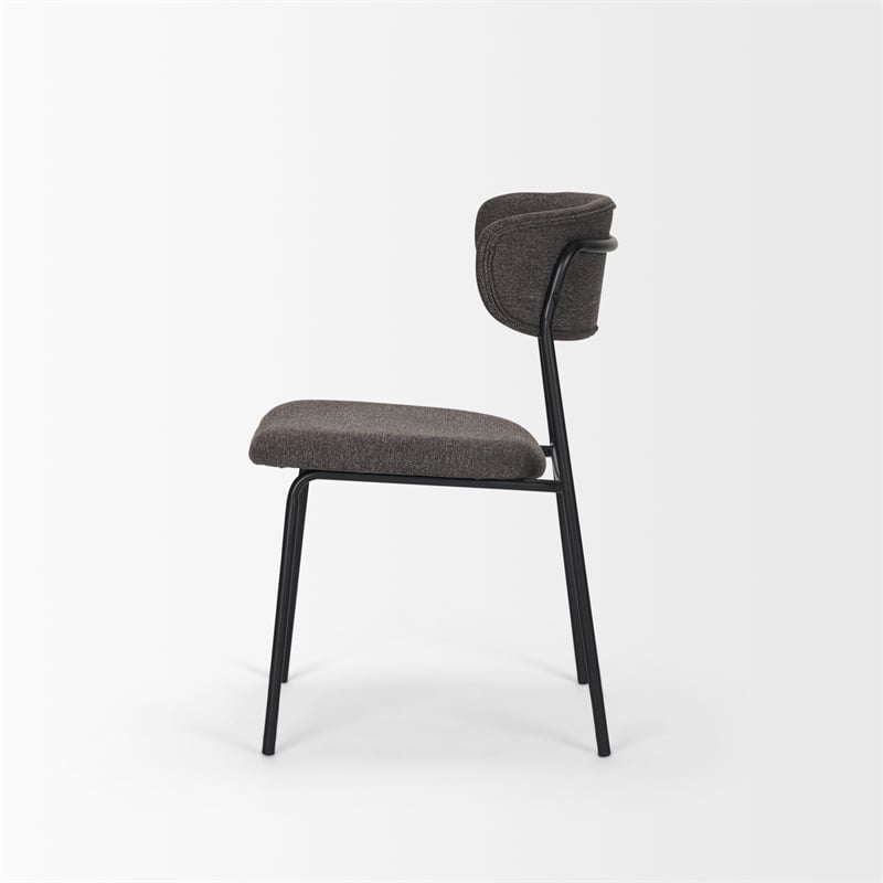 Pemberly Row Dining Chair with Gray Fabric & Matte Black Metal Set of 2