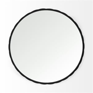 Pemberly Row Contemporary 29.7&quotBlack Metal Scallop Edge Round Mirror