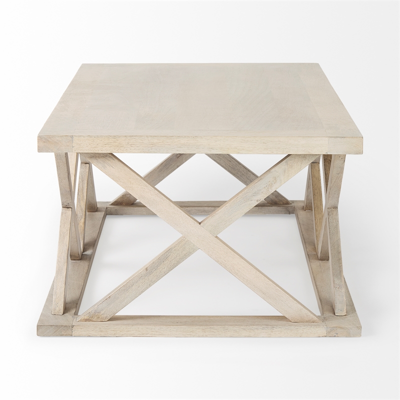 Pemberly Row Blonde Wood Rectangular Coffee Table in Off White