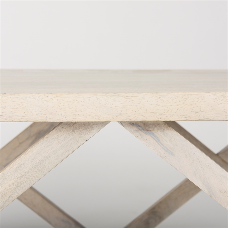 Pemberly Row Blonde Wood Rectangular Coffee Table in Off White