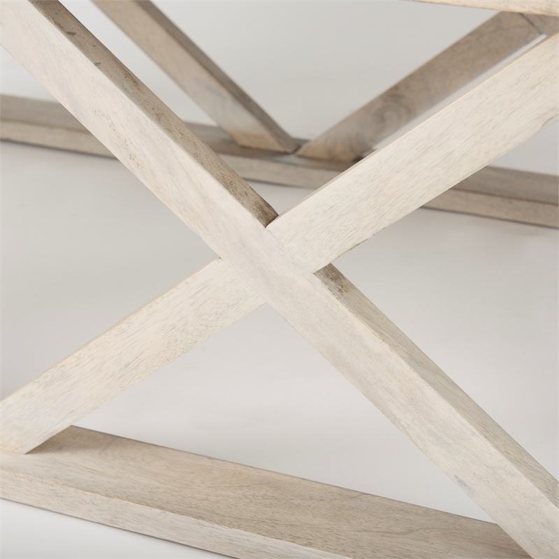 Pemberly Row Blonde Wood Rectangular Coffee Table in Off White