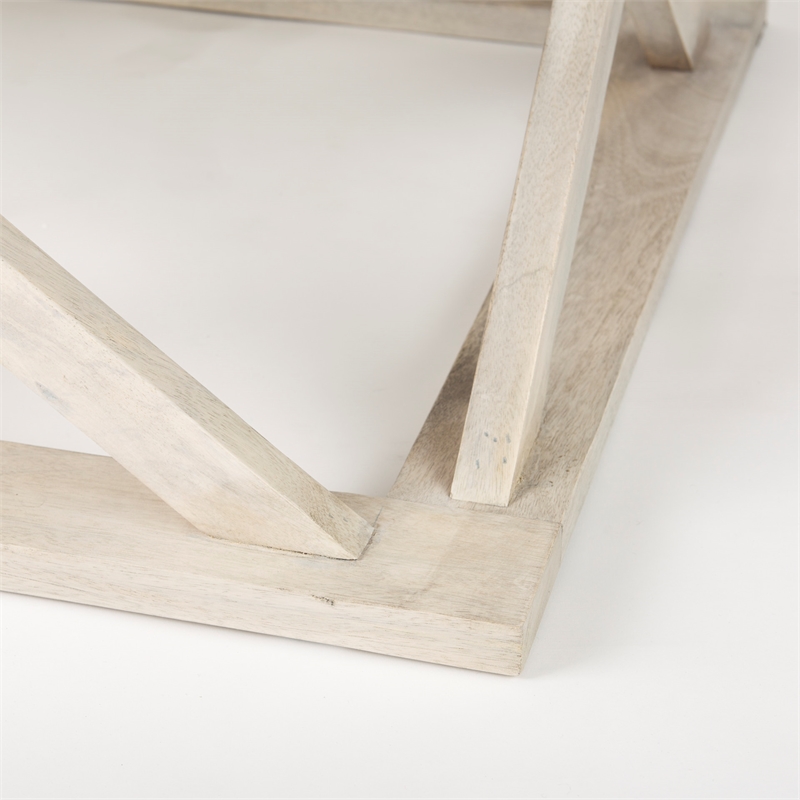 Pemberly Row Blonde Wood Rectangular Coffee Table in Off White