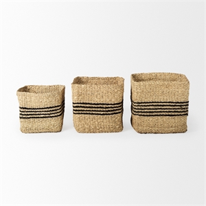 Pemberly Row Contemporary Gray Twisted Seagrass Square Basket (Set of 3)