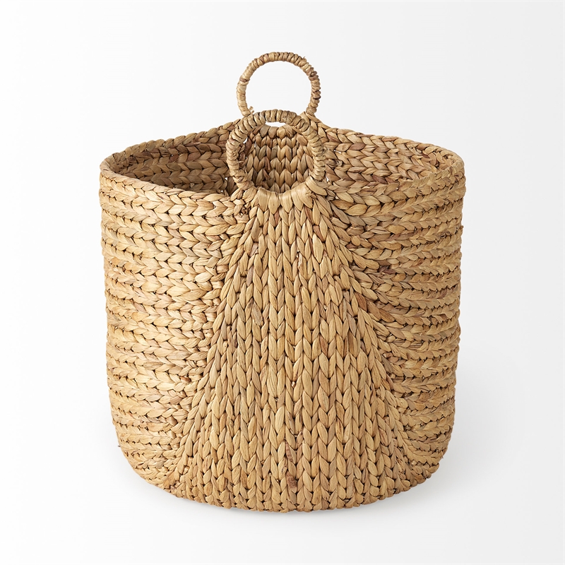 Pemberly Row Light Brown Water Hyacinth Round Basket with Handles in Set of 3