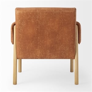 Pemberly Row Brown Faux Leather Fabric with Light Wood Accent Chair