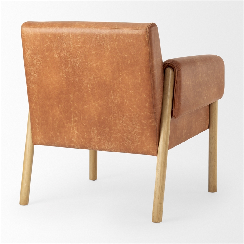 Pemberly Row Brown Faux Leather Fabric with Light Wood Accent Chair