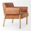 Pemberly Row Brown Faux Leather Fabric with Light Wood Accent Chair