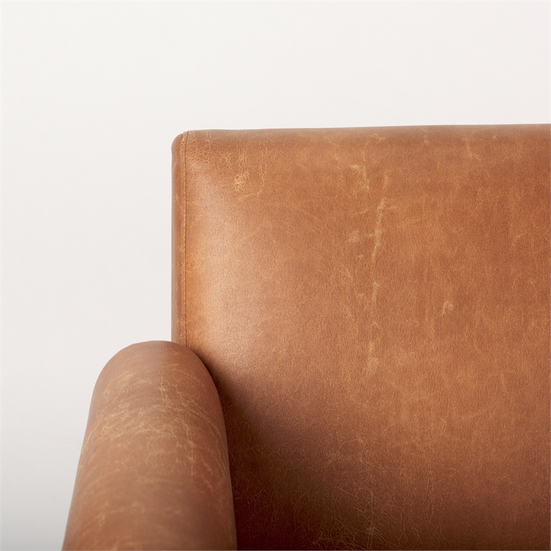 Pemberly Row Brown Faux Leather Fabric with Light Wood Accent Chair