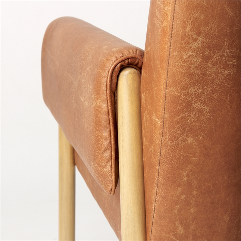 Pemberly Row Brown Faux Leather Fabric with Light Wood Accent Chair