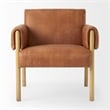 Pemberly Row Brown Faux Leather Fabric with Light Wood Accent Chair