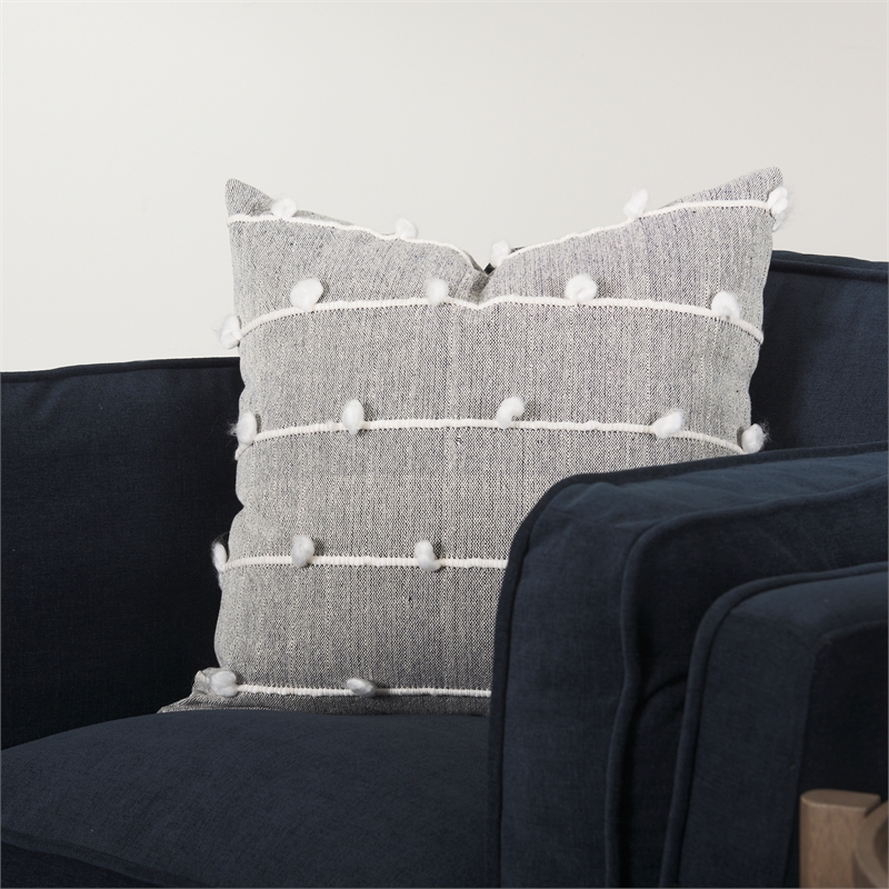 Pemberly Row 20x20 Navy And Cream With White Detail Decorative Pillow Cover