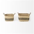 Pemberly Row Light Brown Seagrass Rectangular Basket w/ Black Stripes (Set of 2)