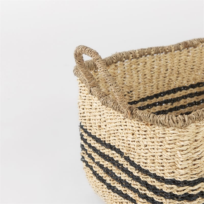 Pemberly Row Light Brown Seagrass Rectangular Basket w/ Black Stripes (Set of 2)