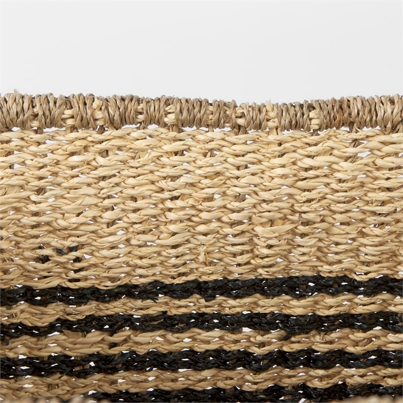 Pemberly Row Light Brown Seagrass Rectangular Basket w/ Black Stripes (Set of 2)