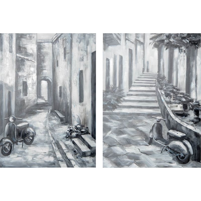 Pemberly Row MLanes Diptych Italian Laneway On Canvas Oil Painting in Gray