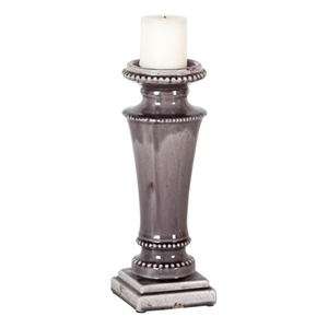 Pemberly Row Contemporary Small Gray Gloss Ceramic Table Candle Holder