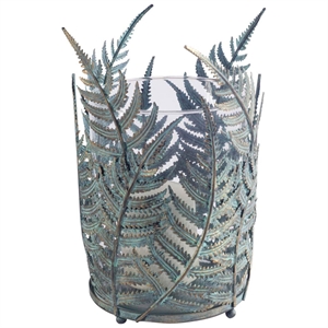 Pemberly Row Large Green/Gold Metal Fern Leaf Table Candle Holder