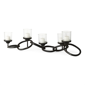 Pemberly Row Black Metal Chain-Link Five Candle Table Candle Holder