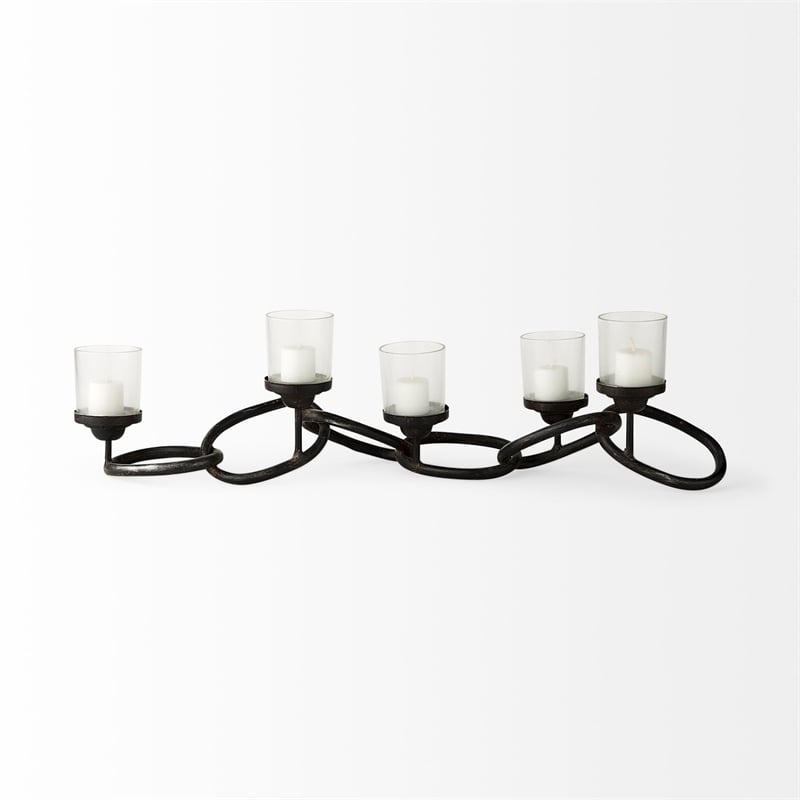 Pemberly Row Black Metal Chain-Link Five Candle Table Candle Holder