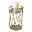 Pemberly Row Short Antiqued Brass Metal Table Candle Holder in Gold