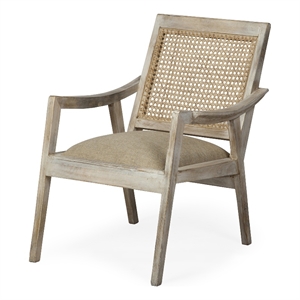 Pemberly Row Natural Wooden Base with Mesh Back Accent Chair in Beige/Cream