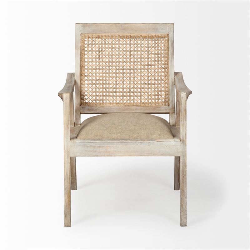 Pemberly Row Natural Wooden Base with Mesh Back Accent Chair in Beige/Cream