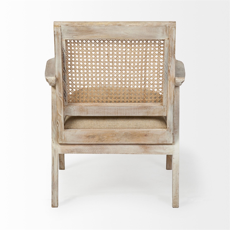 Pemberly Row Natural Wooden Base with Mesh Back Accent Chair in Beige/Cream