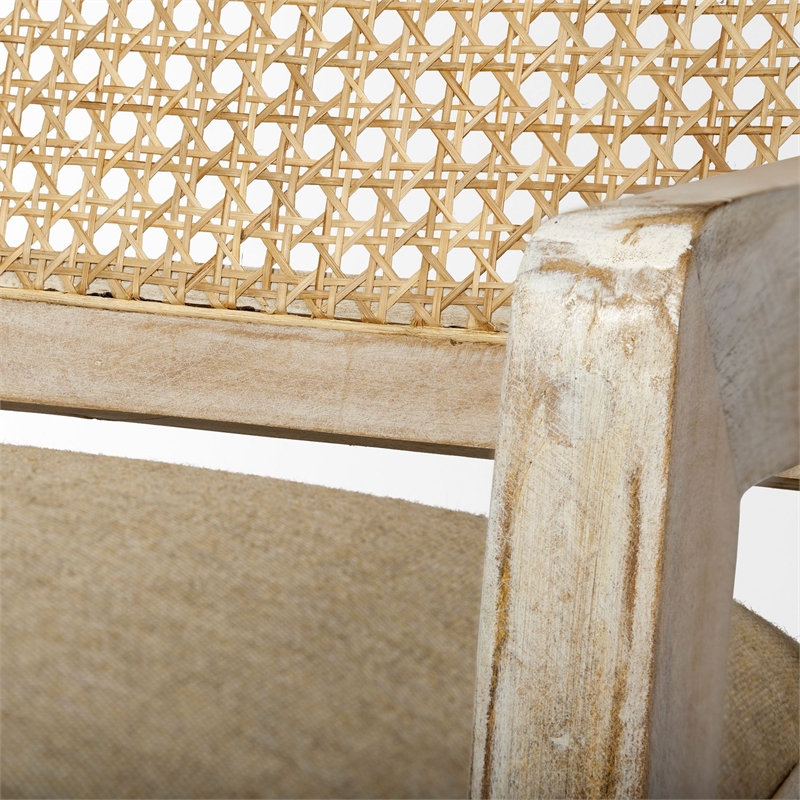 Pemberly Row Natural Wooden Base with Mesh Back Accent Chair in Beige/Cream