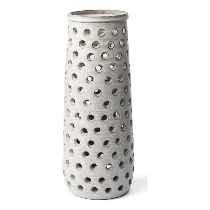 Pemberly Row Contemporary Large Rustic White Ceramic Decorative Vase