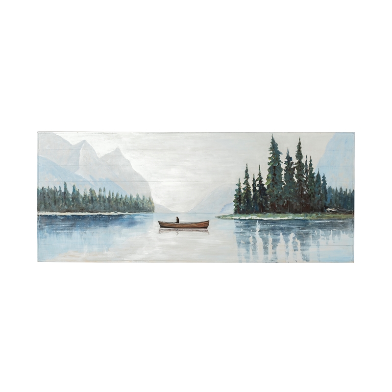 Pemberly Row Solitude 72X30 Canoe On The Lake On Wood Oil Painting in White