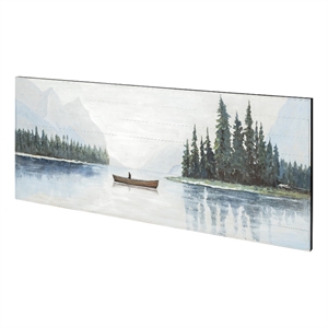 Pemberly Row Solitude 72X30 Canoe On The Lake On Wood Oil Painting in White