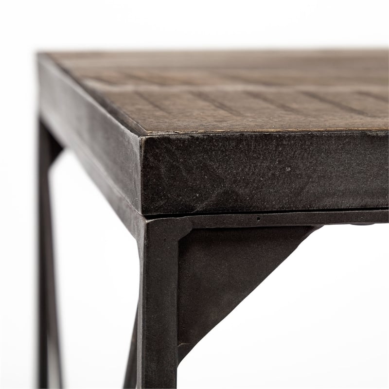 Pemberly Row Square Top Brown Wood And Iron Cross Braced End/Side Table