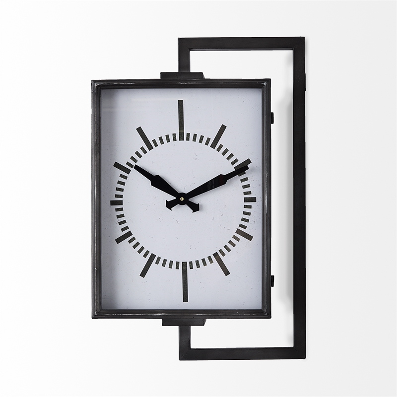 Pemberly Row Rectangular Large industrial Wall Clock in Black