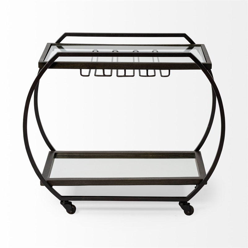 Pemberly Row Contemporary Black Metal And Glass Two Tier Bar Cart