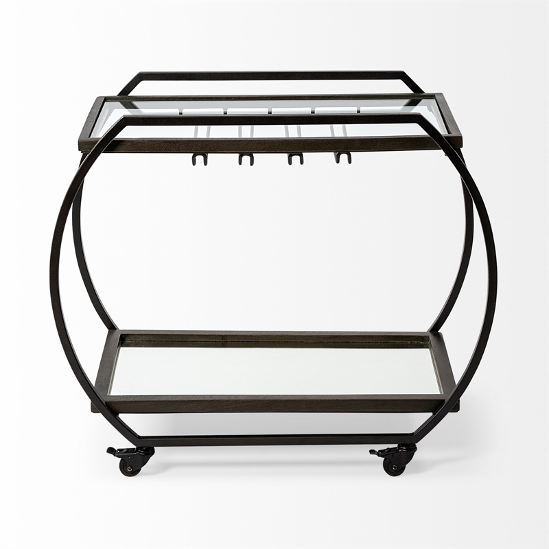 Pemberly Row Contemporary Black Metal And Glass Two Tier Bar Cart