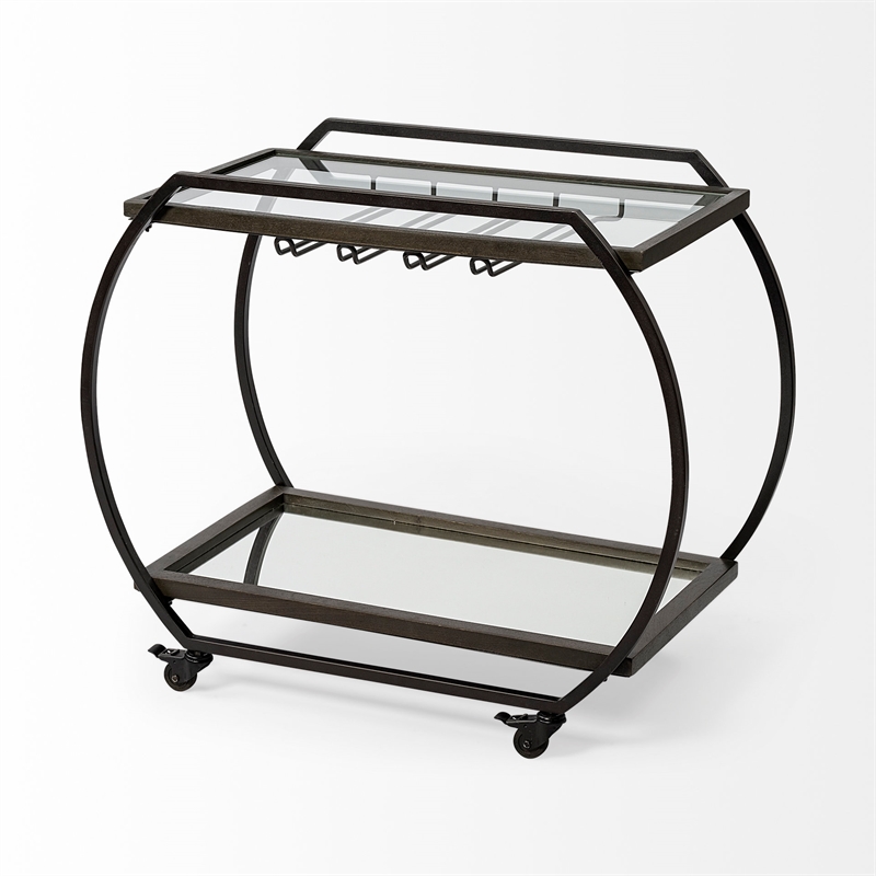 Pemberly Row Contemporary Black Metal And Glass Two Tier Bar Cart