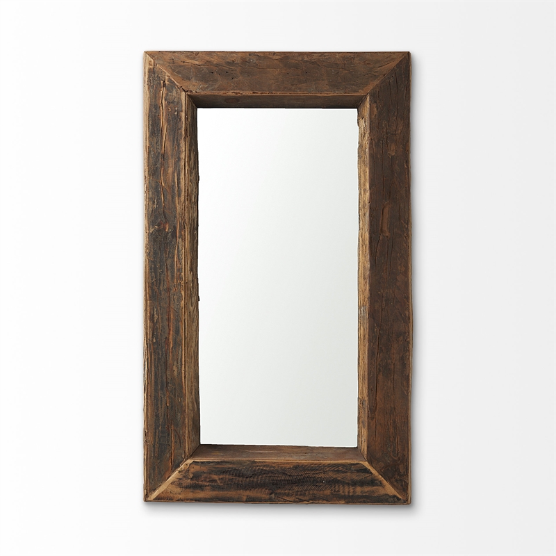 Pemberly Row Contemporary 28x48 Brown Wood Frame Rectangular Wall Mirror