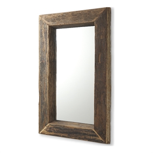 Pemberly Row Contemporary 28x48 Brown Wood Frame Rectangular Wall Mirror