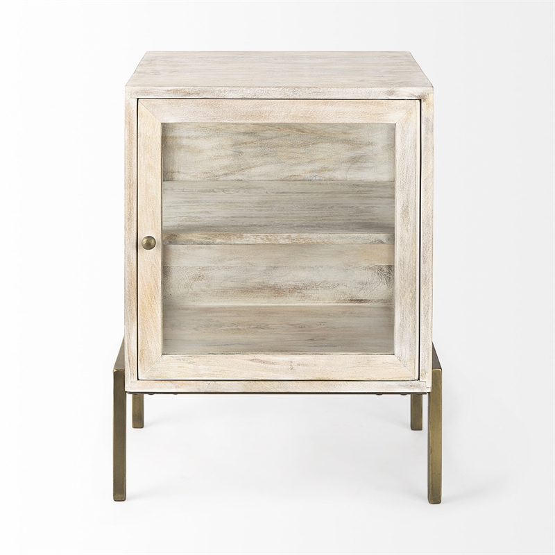 Pemberly Row 20Lx18Wx26H White Wood with Gold Metal Frame End/Side Table