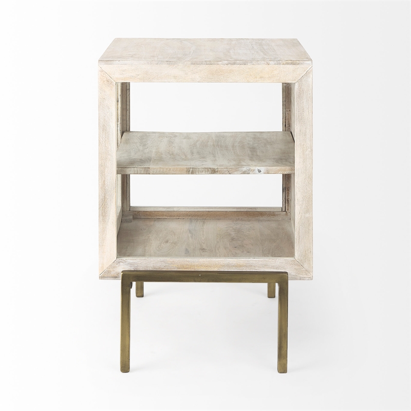 Pemberly Row 20Lx18Wx26H White Wood with Gold Metal Frame End/Side Table