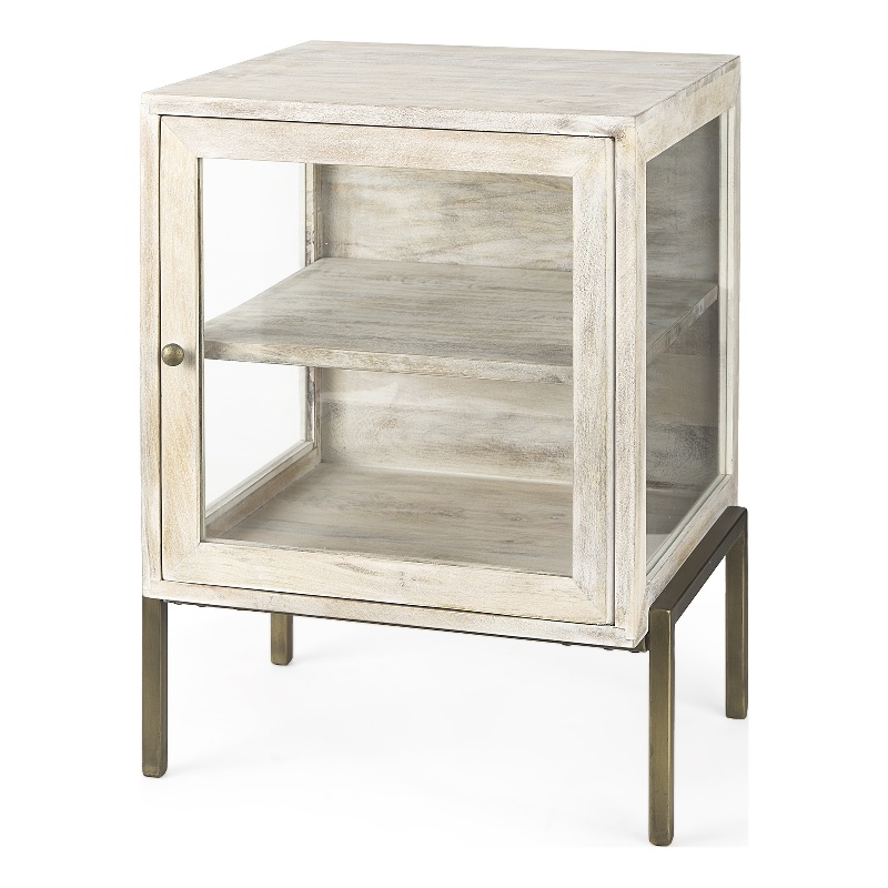 Pemberly Row 20Lx18Wx26H White Wood with Gold Metal Frame End/Side Table