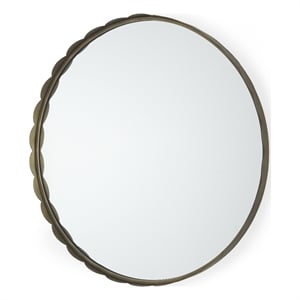 Pemberly Row Contemporary 29.7&quot Gold Metal Scallop Edge Round Mirror