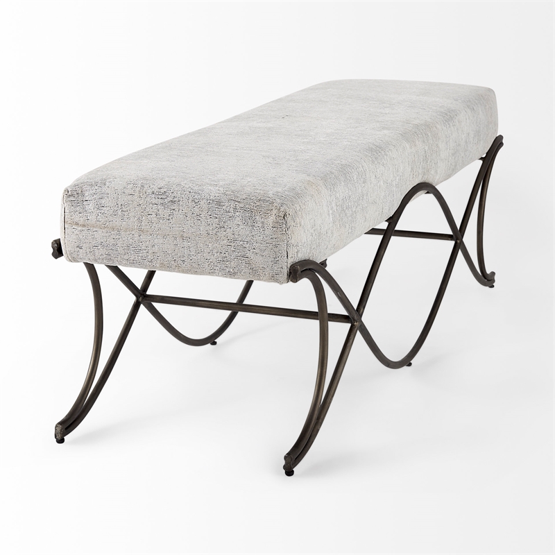 Pemberly Row Dark Gray Fabric Seat with Dark Nickel Metal Frame Bench
